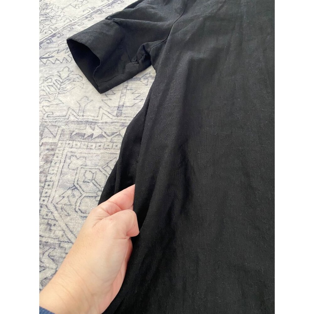 Old Navy Black Button Shirt Dress Large Womens Linen Blend Short Sleeves Pockets - Picture 2 of 6